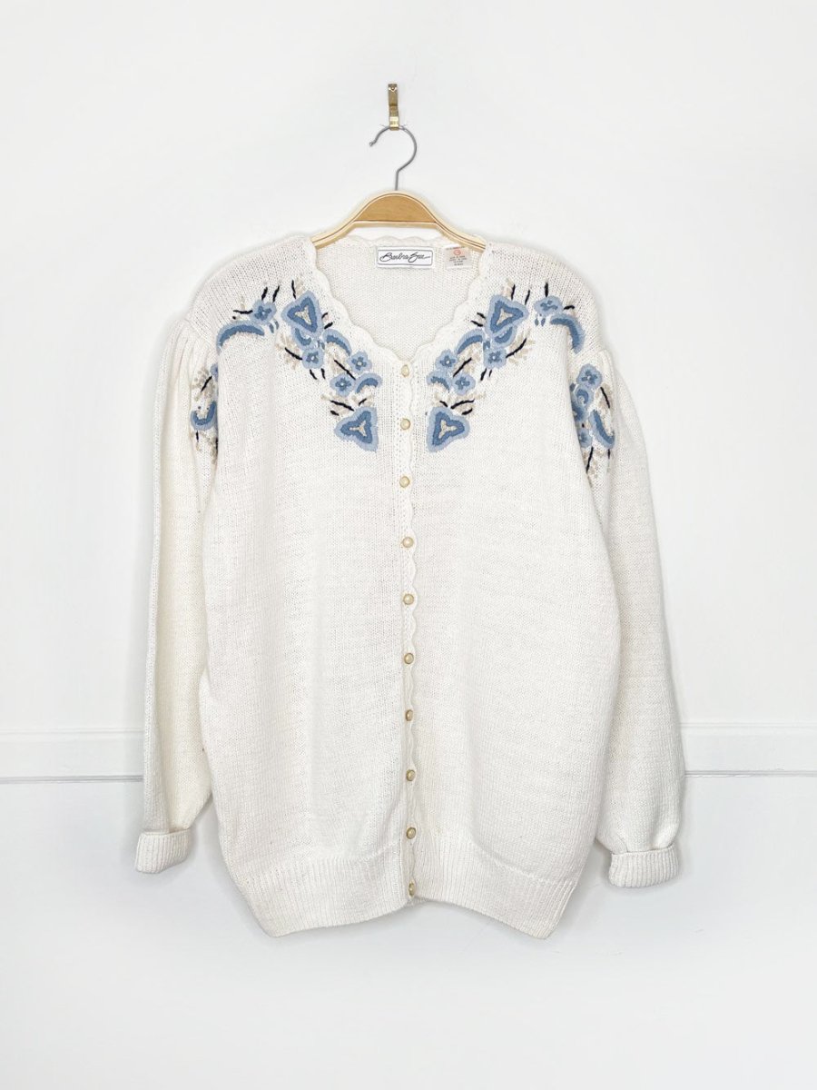 vintage 90s barbara sue flower embroidered knit cardigan - good market thrift store