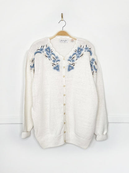 vintage 90s barbara sue flower embroidered knit cardigan - good market thrift store