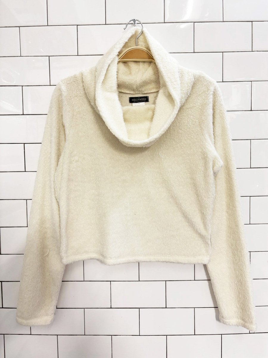 y2k hollywood cowl neck eyelash long sleeve top - good market thrift store