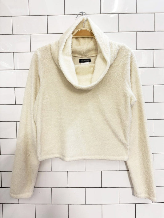 y2k hollywood cowl neck eyelash long sleeve top - good market thrift store