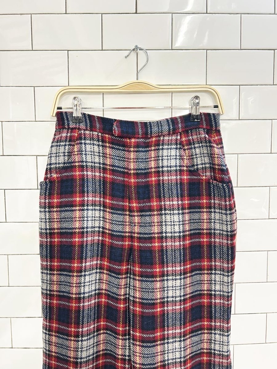 vintage 70s wool plaid flare leg trousers - good market thrift store
