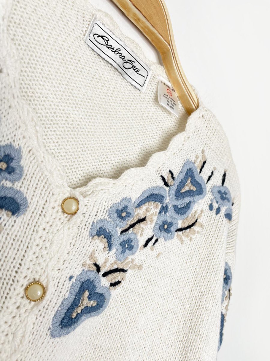 vintage 90s barbara sue flower embroidered knit cardigan - good market thrift store