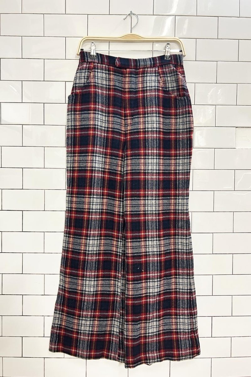 vintage 70s wool plaid flare leg trousers - good market thrift store