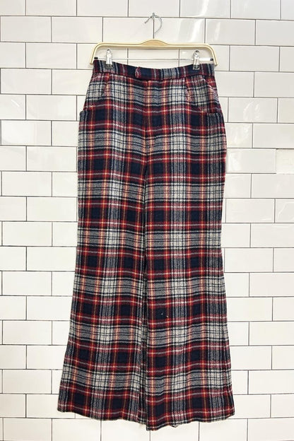 vintage 70s wool plaid flare leg trousers - good market thrift store