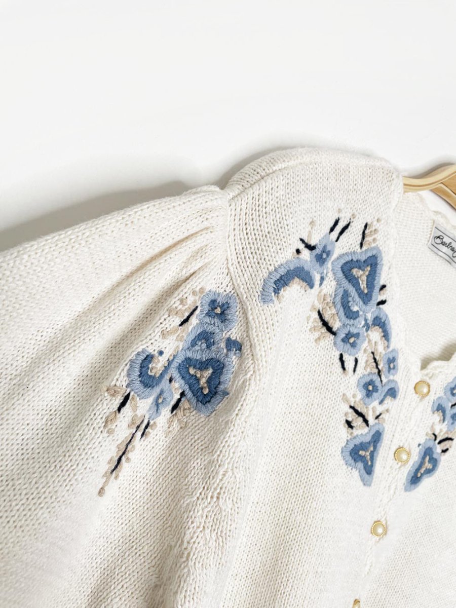 vintage 90s barbara sue flower embroidered knit cardigan - good market thrift store