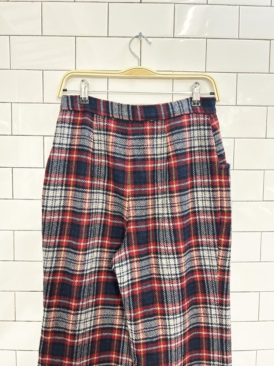 vintage 70s wool plaid flare leg trousers - good market thrift store