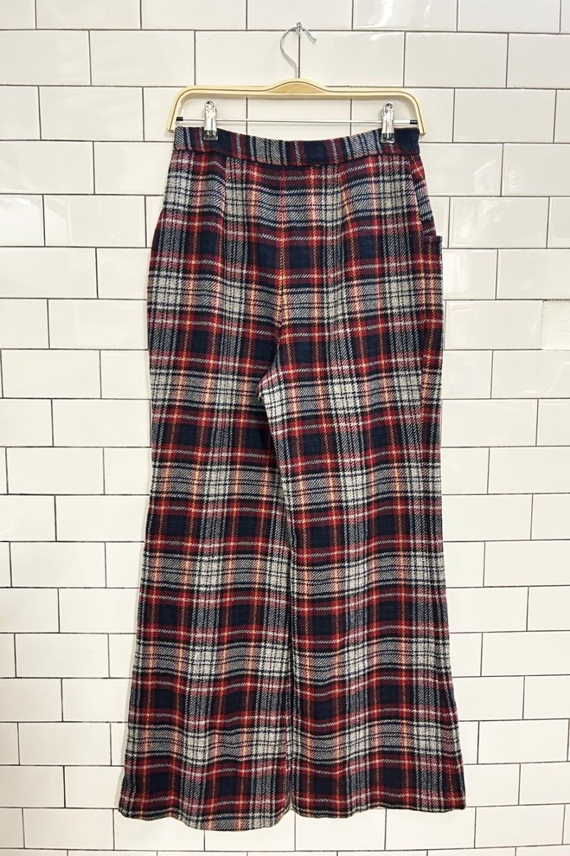 vintage 70s wool plaid flare leg trousers - good market thrift store