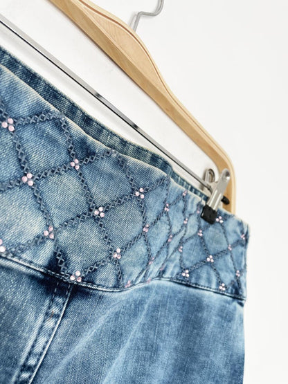 y2k promod argyle waist denim flood maxi skirt - good market thrift store