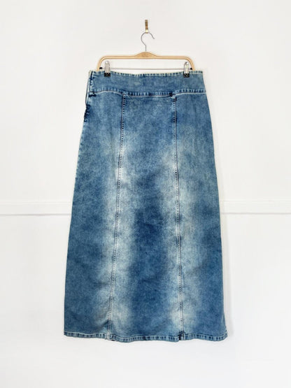 y2k promod argyle waist denim flood maxi skirt - good market thrift store