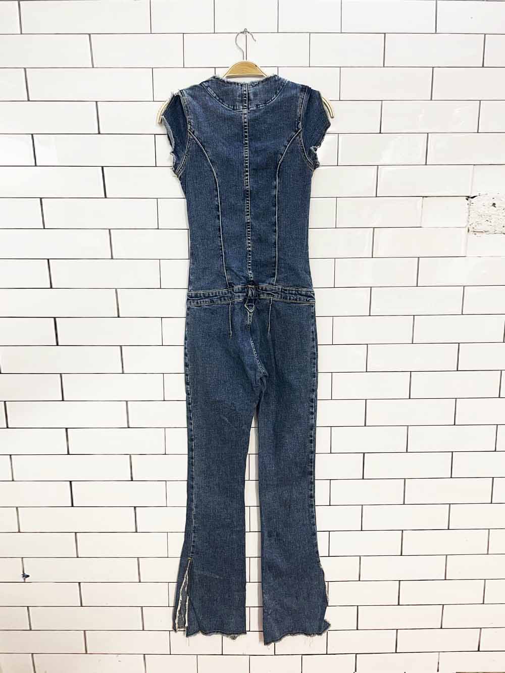 y2k jnco jeans stretchy fitted distressed denim flared jumpsuit