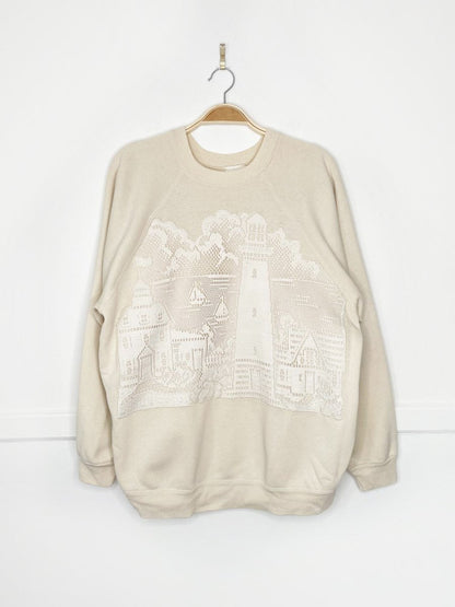 vintage 90s hanes crochet lighthouse raglan sweatshirt - good market thrift store