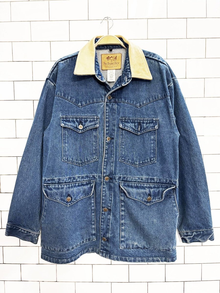 schaefer outfitter leather collar denim western chore coat | made in usa - good market thrift store