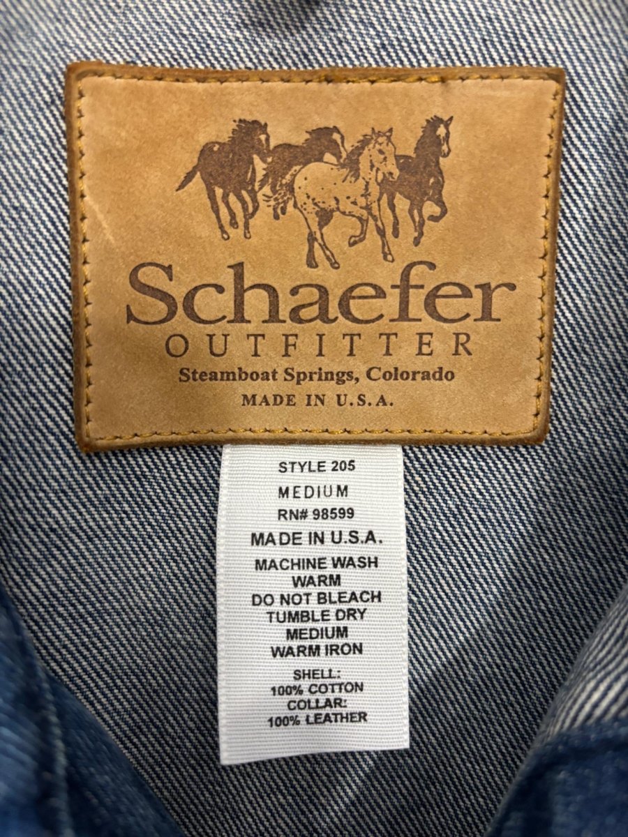 schaefer outfitter leather collar denim western chore coat | made in usa - good market thrift store
