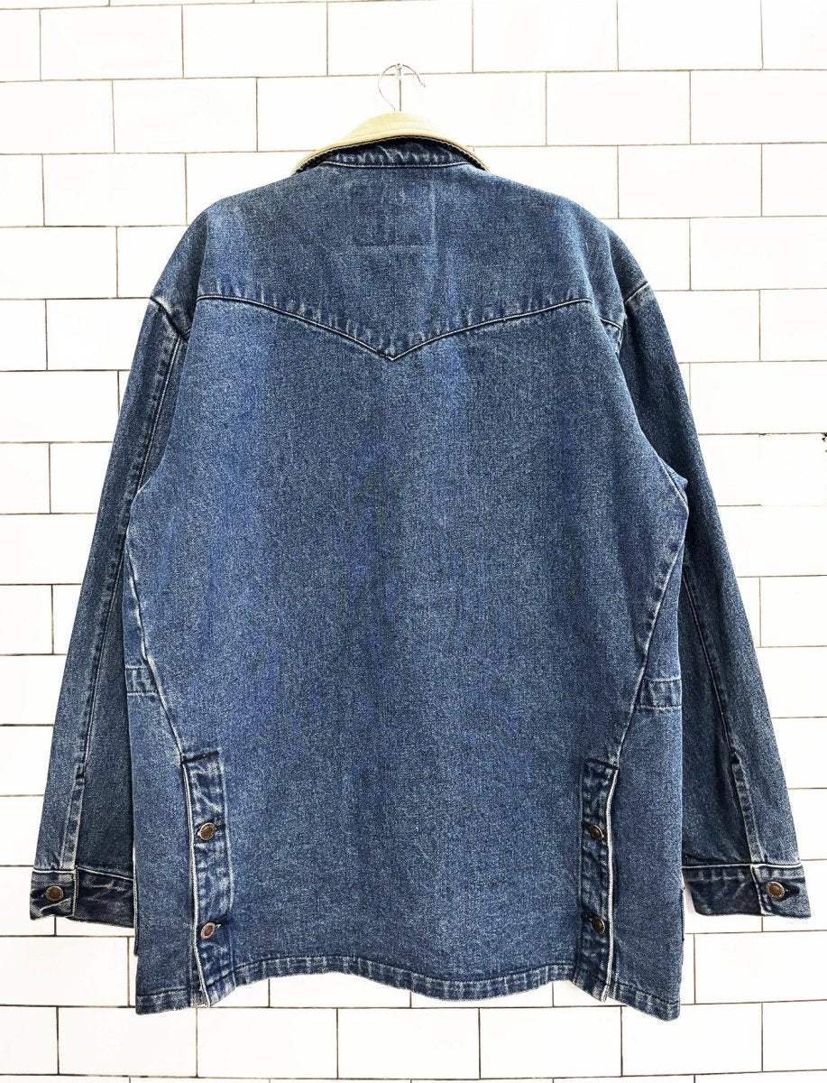 schaefer outfitter leather collar denim western chore coat | made in usa - good market thrift store