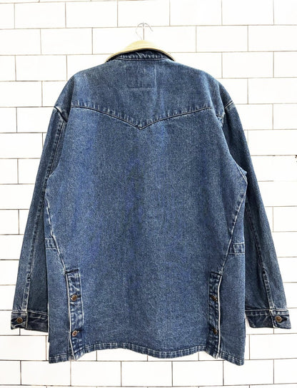 schaefer outfitter leather collar denim western chore coat | made in usa - good market thrift store