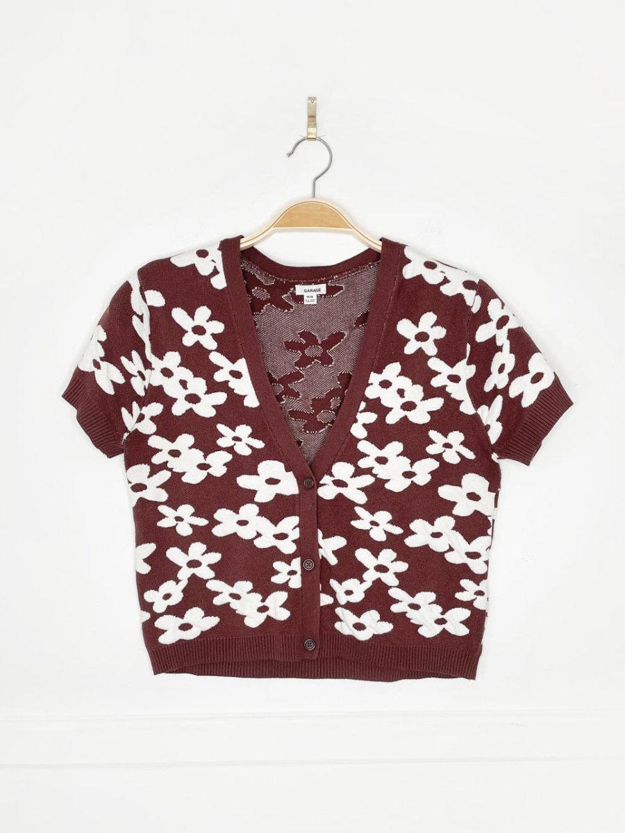 garage retro flower knit cardigan top - good market thrift store