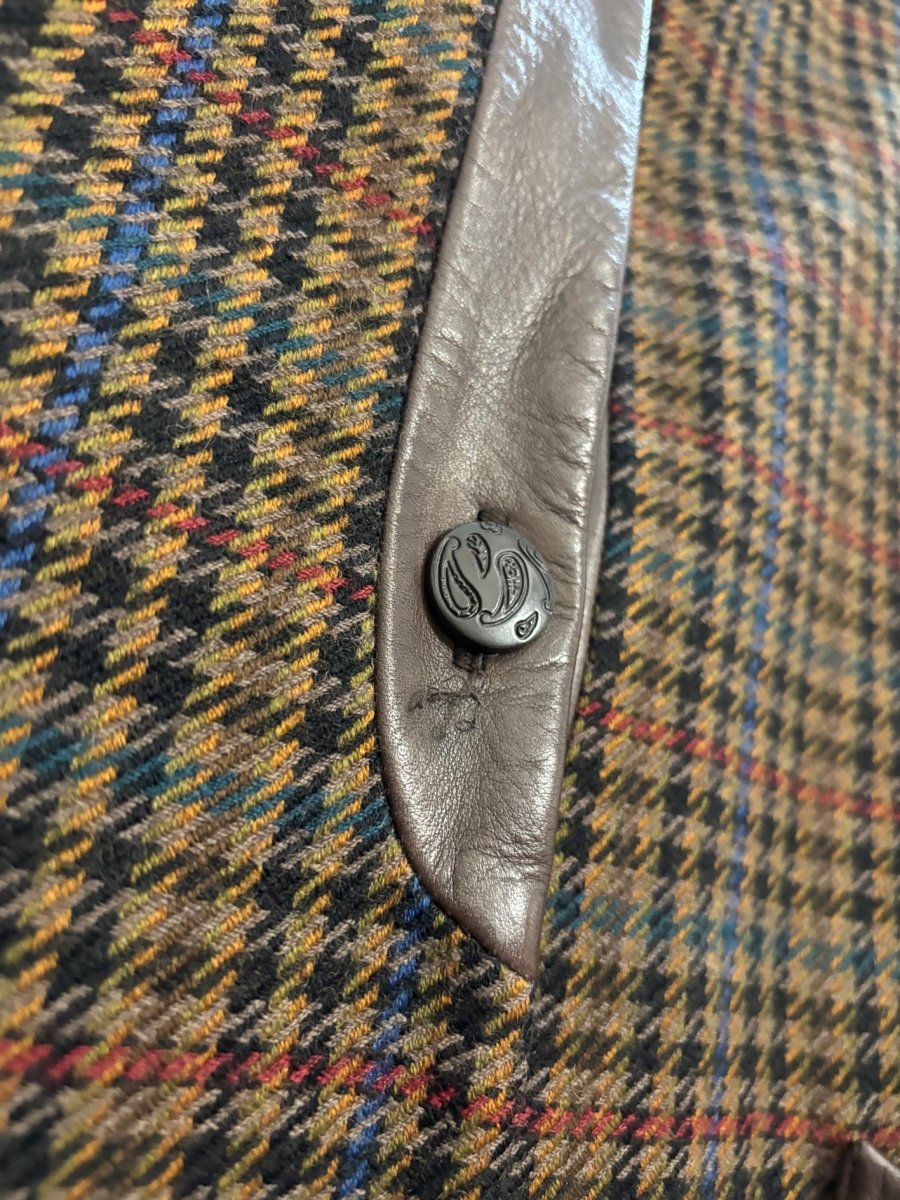 vintage 80s leo chevalier leather trim wool houndstooth jacket - good market thrift store