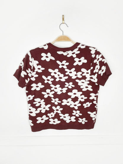 garage retro flower knit cardigan top - good market thrift store