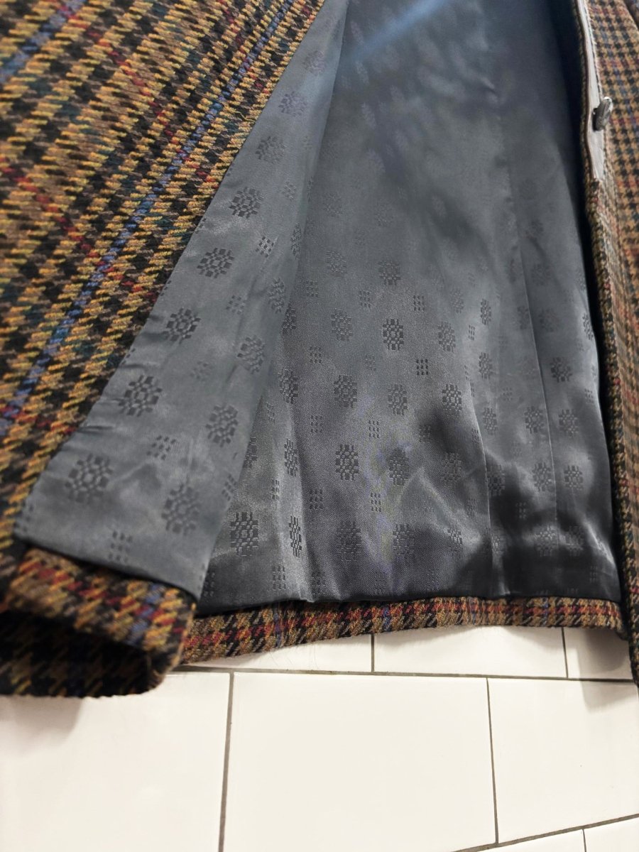 vintage 80s leo chevalier leather trim wool houndstooth jacket - good market thrift store