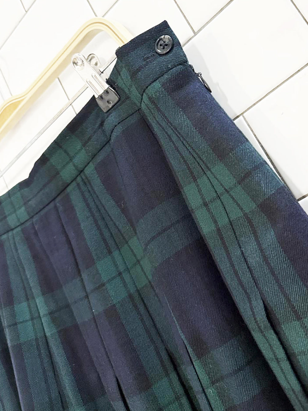 vintage ll bean 100% wool pleated plaid midi skirt | made in USA
