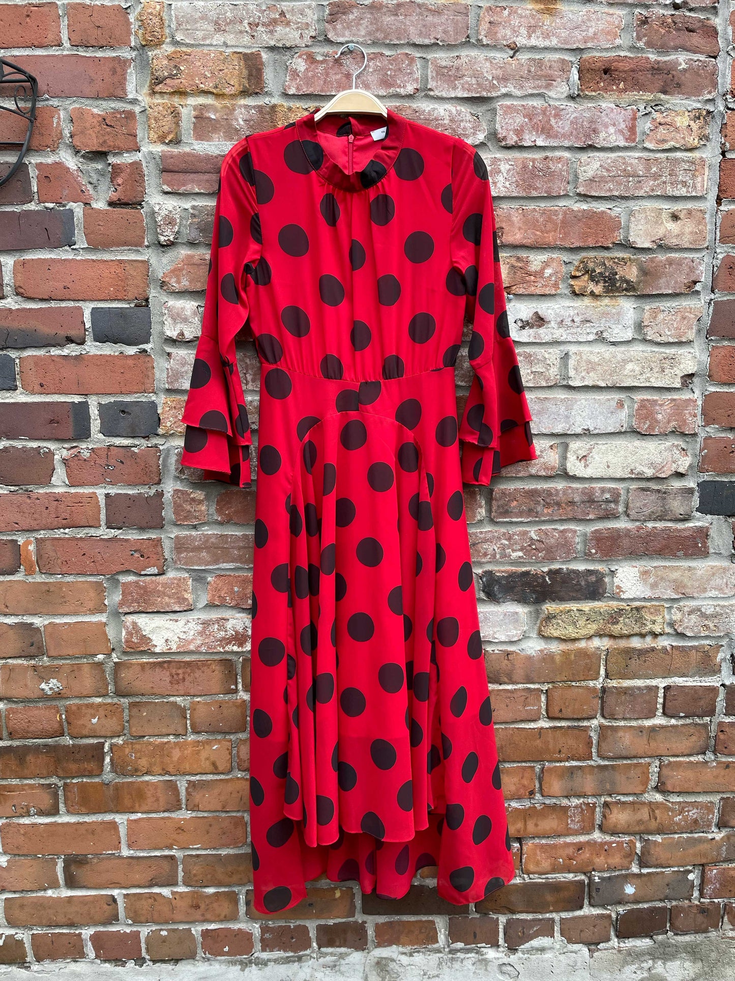 bailey red chiffon polka dot midi dress