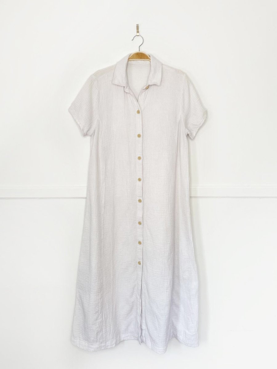 gauze cotton full button maxi shirt dress - good market thrift store