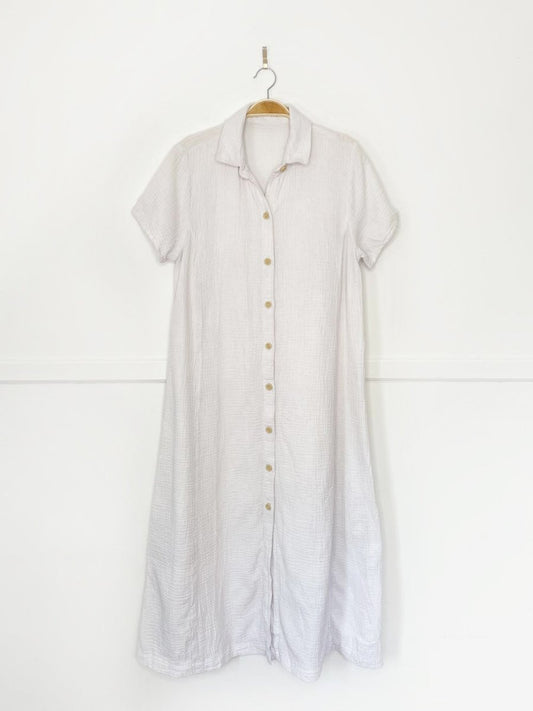 gauze cotton full button maxi shirt dress - good market thrift store