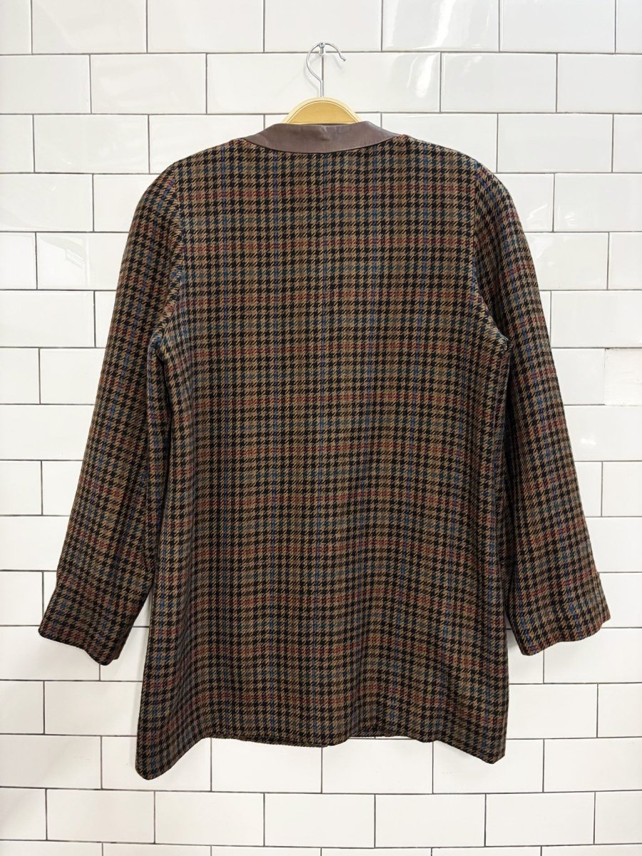 vintage 80s leo chevalier leather trim wool houndstooth jacket - good market thrift store