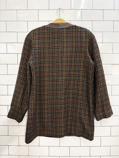 vintage 80s leo chevalier leather trim wool houndstooth jacket - good market thrift store