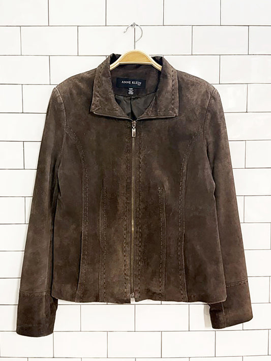 vintage 00s anne klein suede full zip jacket | leather