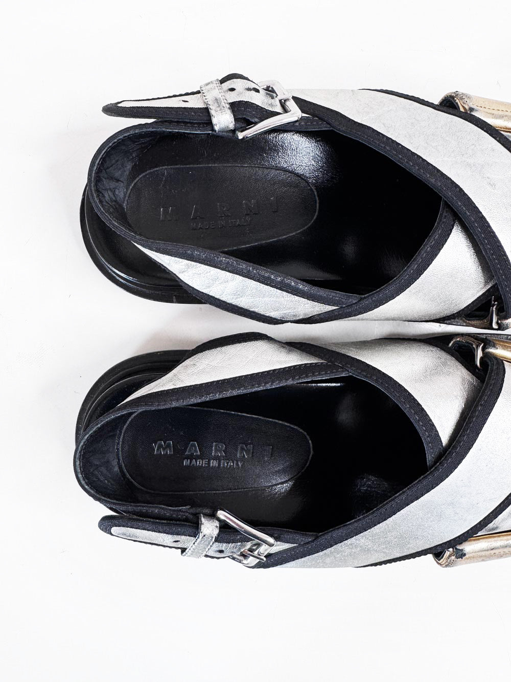 marni fussbett metallic leather criss cross sandal | made in Italy