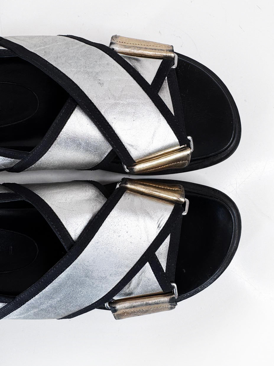 marni fussbett metallic leather criss cross sandal | made in Italy