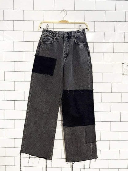 garage high-rise wide leg distressed patch jeans