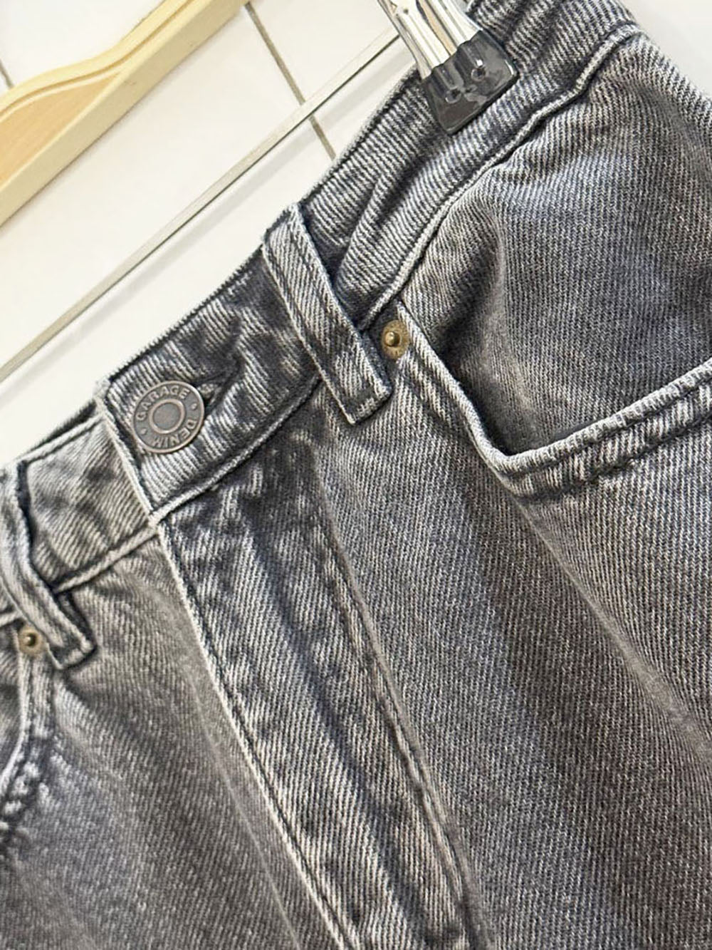 garage high-rise wide leg distressed patch jeans