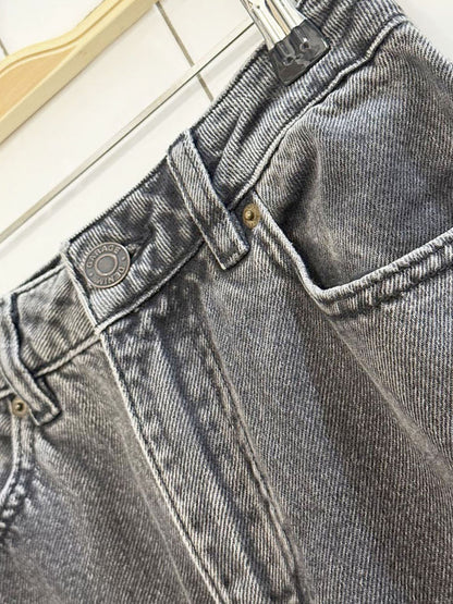 garage high-rise wide leg distressed patch jeans