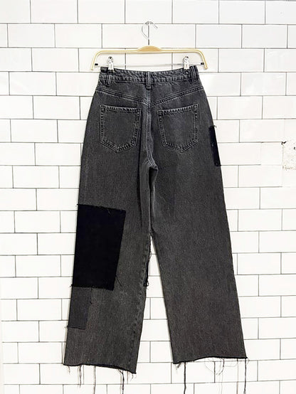 garage high-rise wide leg distressed patch jeans