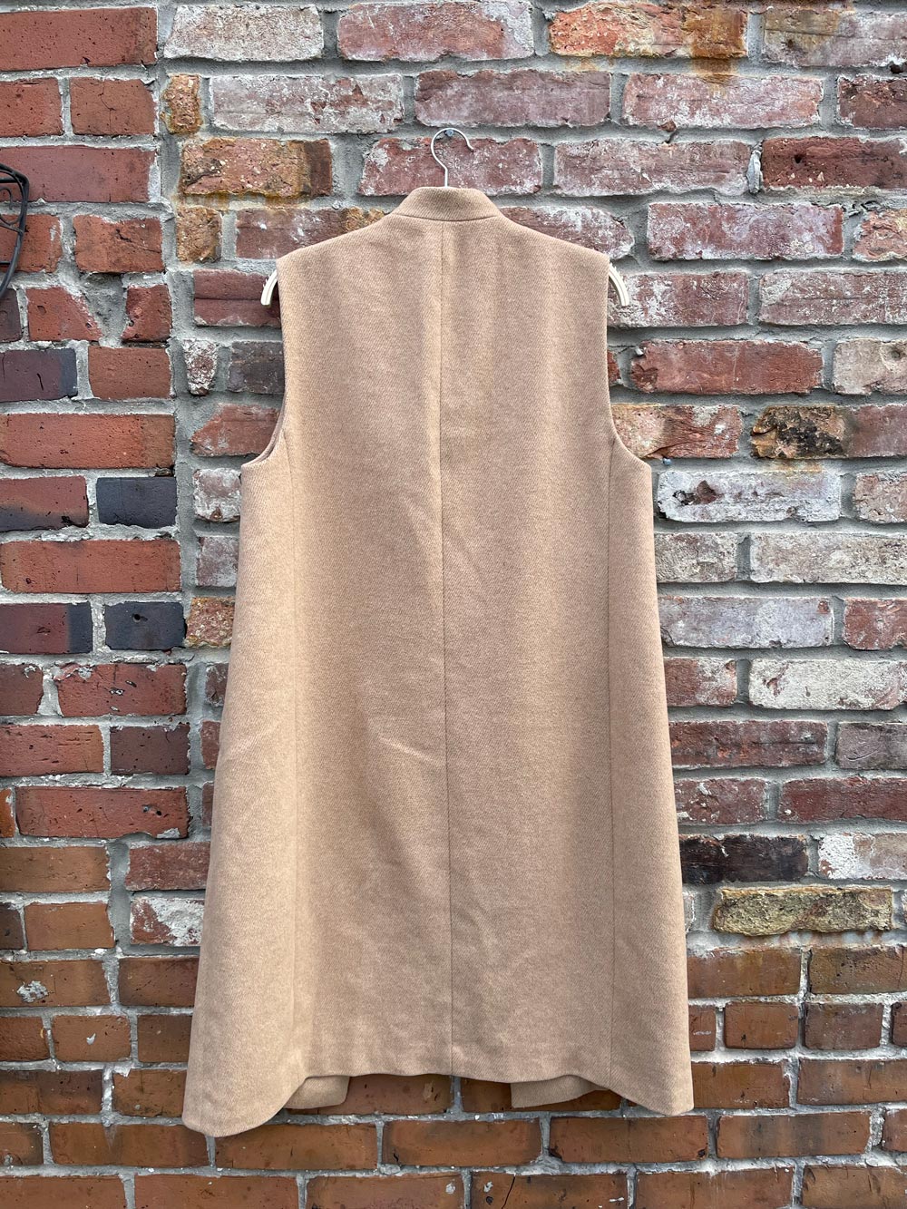 zara camel wool-blend long coat vest