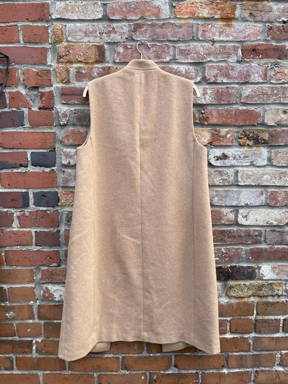 zara camel wool-blend long coat vest