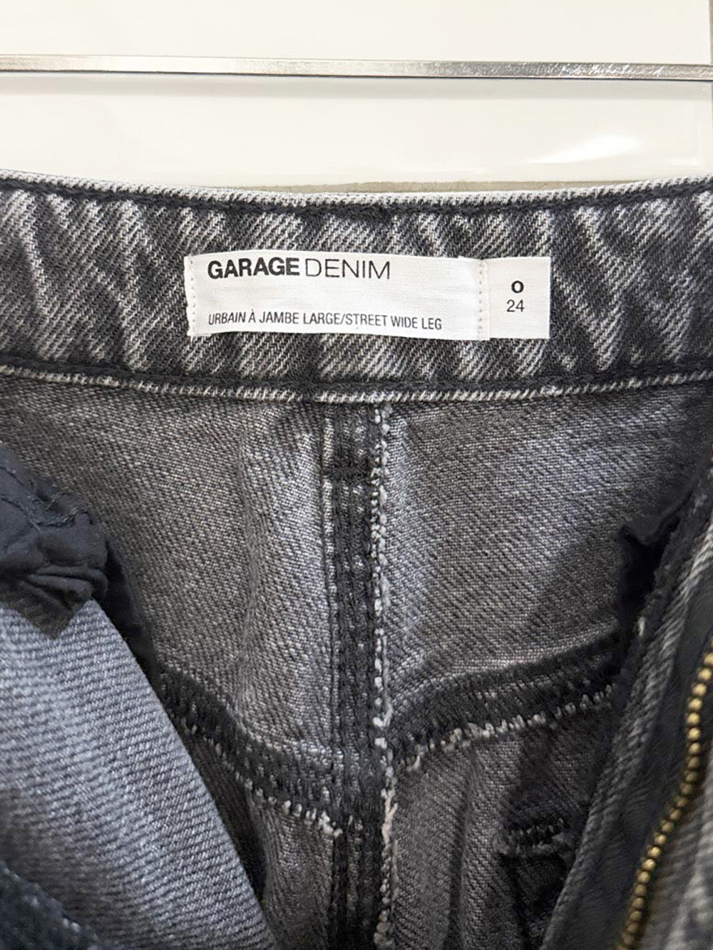 garage high-rise wide leg distressed patch jeans