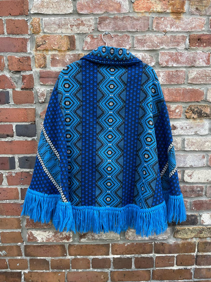 vintage boho woven fringe poncho