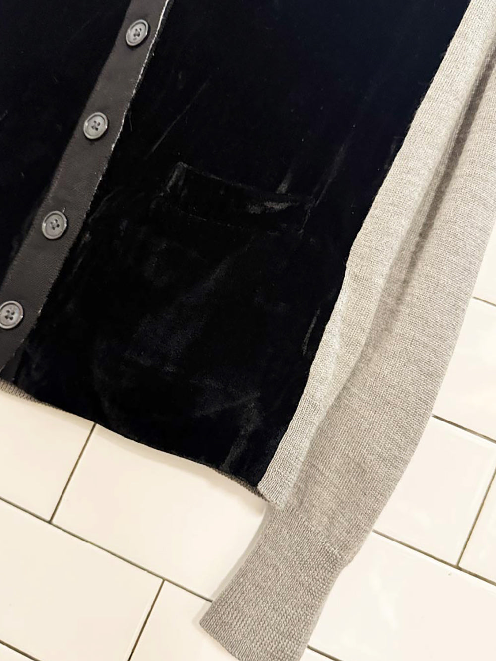 j crew merino wool-blend velvet front knit cardigan