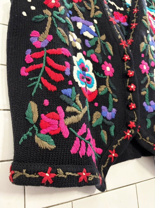 vintage 90s la mona floral embroidered knit vest - good market thrift store