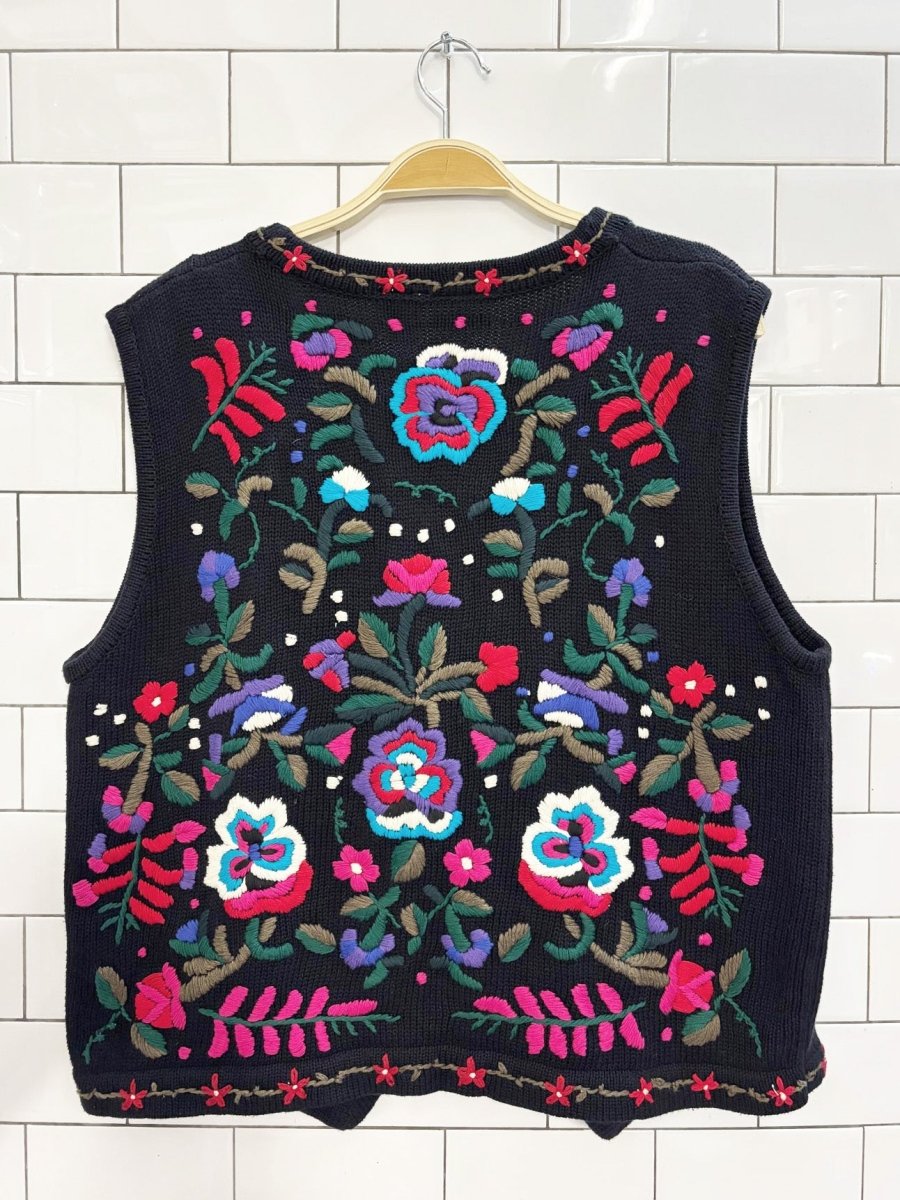 vintage 90s la mona floral embroidered knit vest - good market thrift store