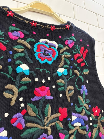 vintage 90s la mona floral embroidered knit vest - good market thrift store