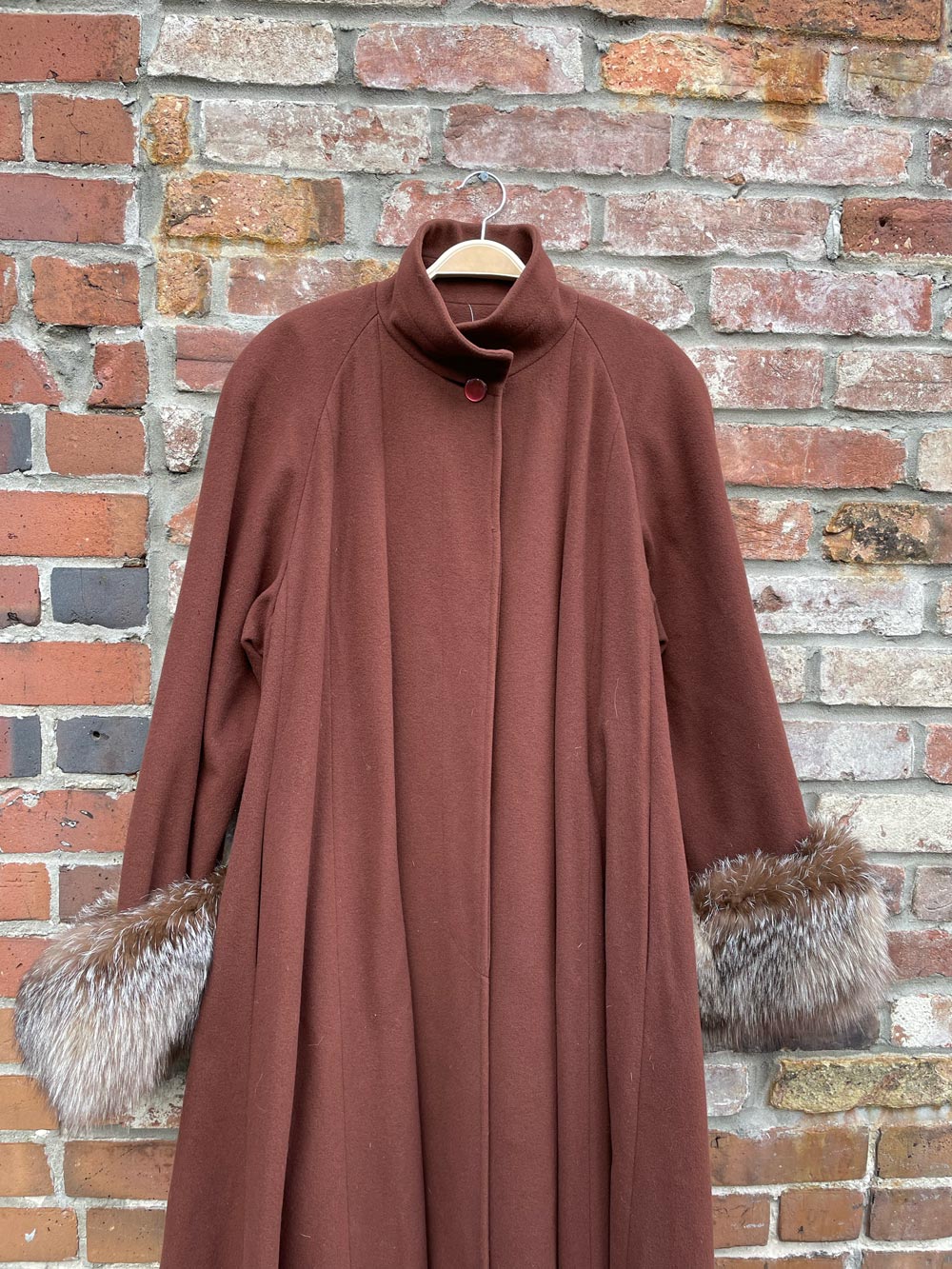 vintage holt renfrew wool-cashmere fur trim swing coat