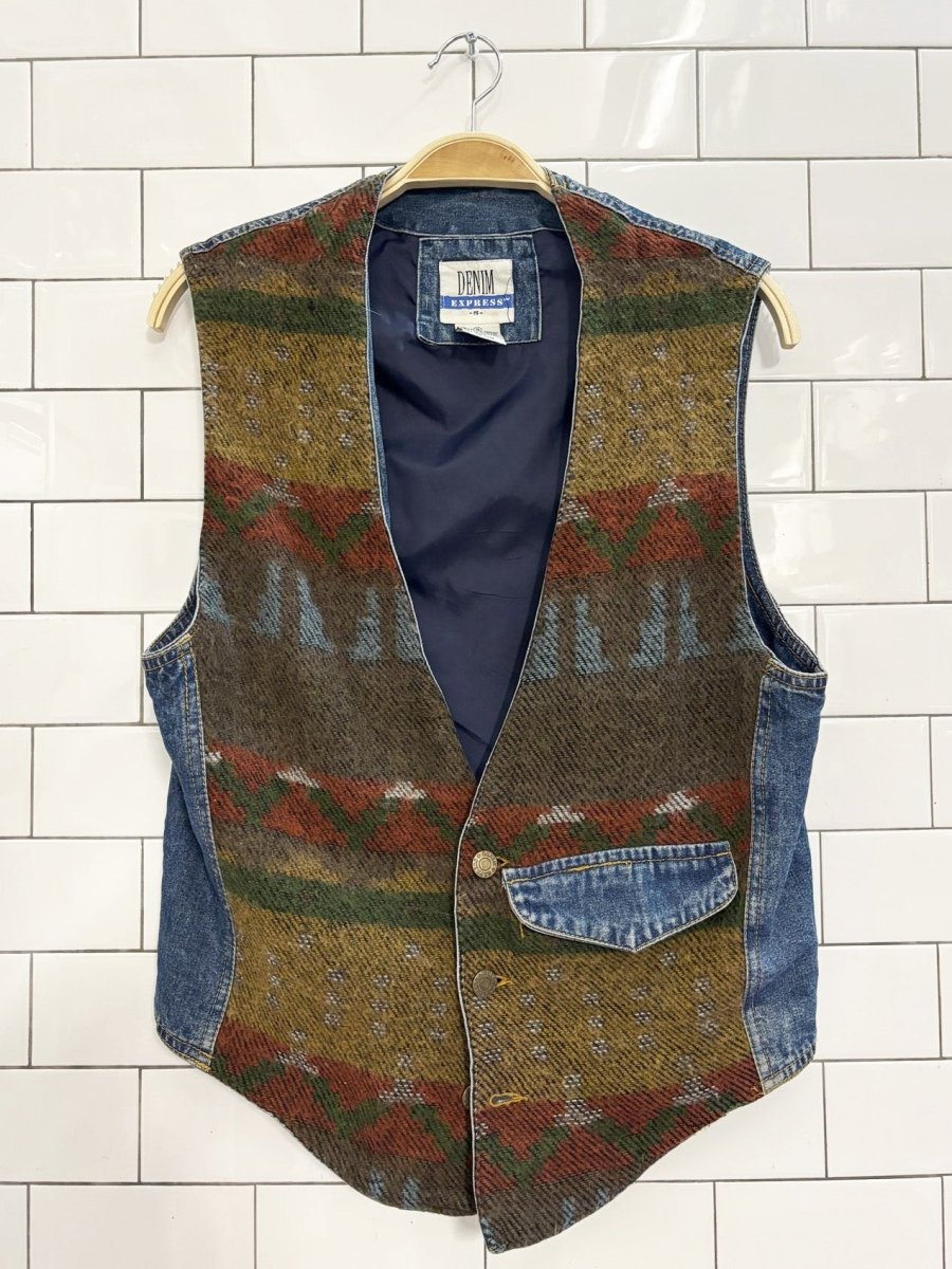 vintage 90s jean express western knit denim vest - good market thrift store