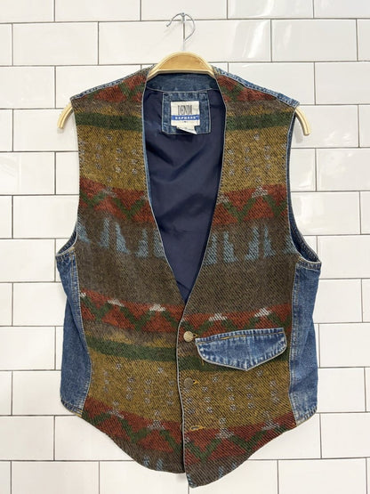 vintage 90s jean express western knit denim vest - good market thrift store