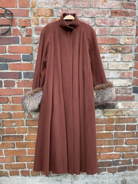 vintage holt renfrew wool-cashmere fur trim swing coat