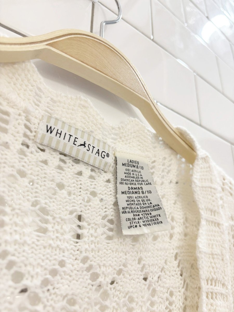 vintage 00s white stag crochet knit tie front cardigan | made in usa - good market thrift store