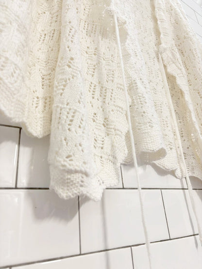 vintage 00s white stag crochet knit tie front cardigan | made in usa - good market thrift store